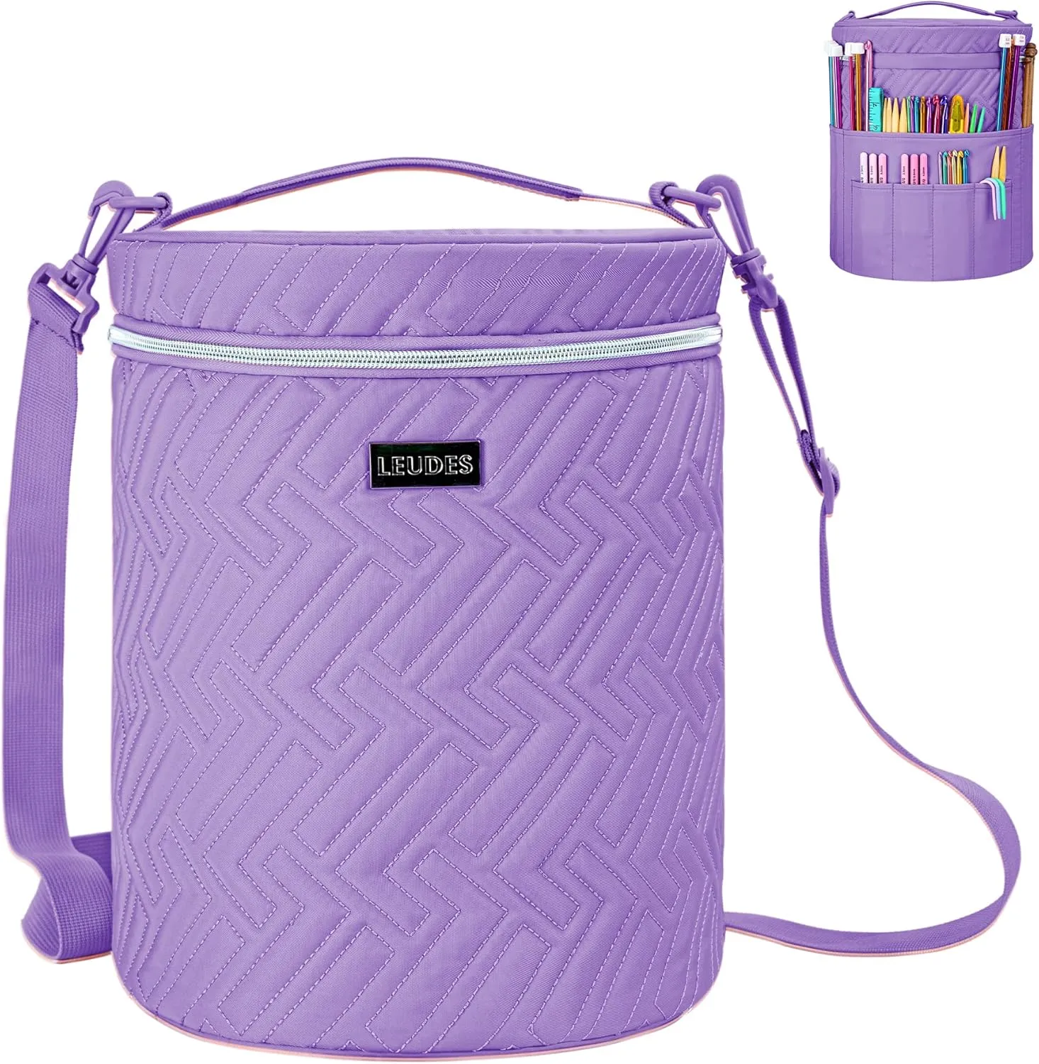 Leudes Yarn Bag, Crochet Tote Knitting Bag Water Resistant Yarn Storage Organizer Holder Case for Crochet Hooks Needles Knitting Kit for Beginners (Purple)
