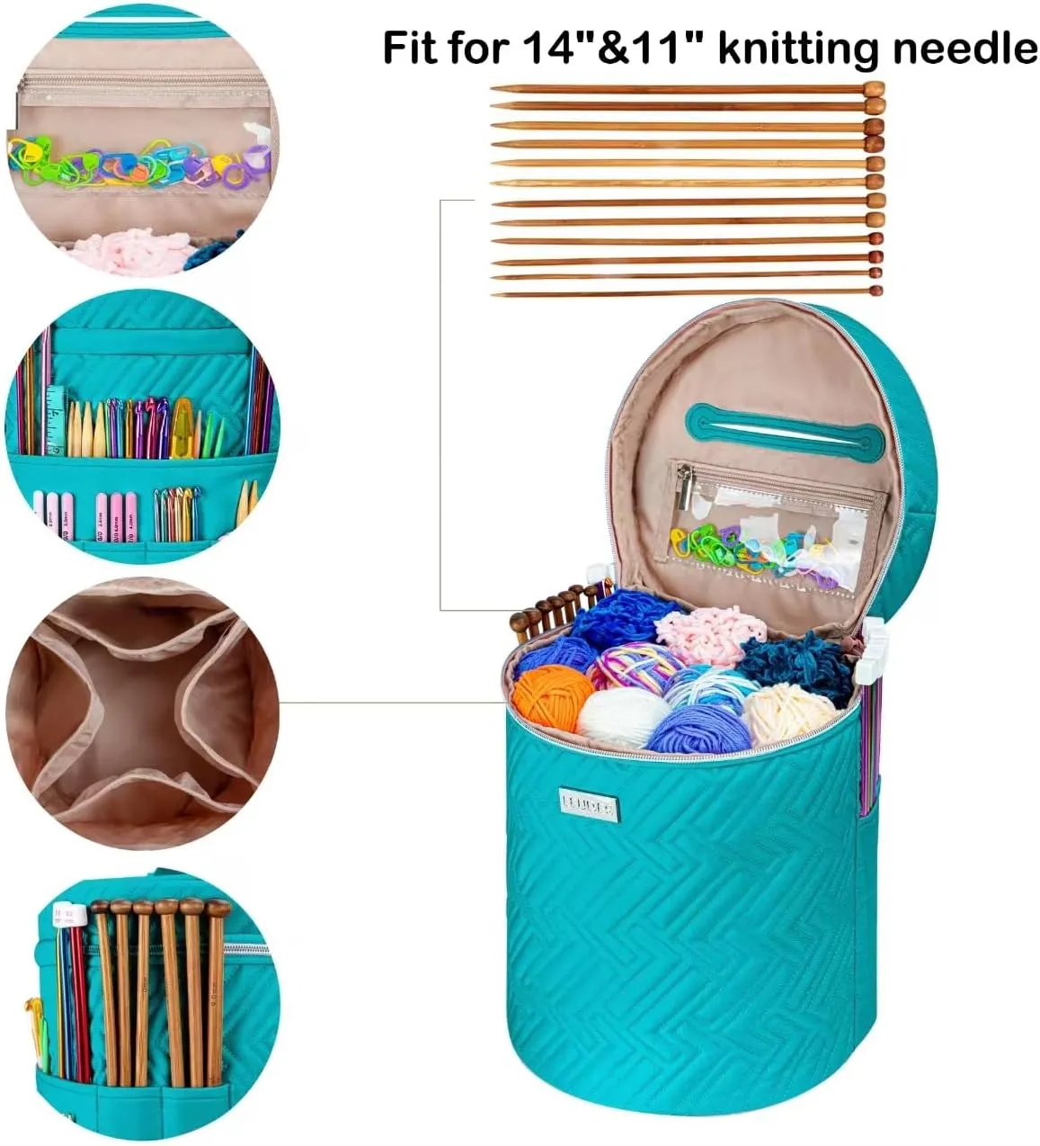 Leudes Yarn Bag, Crochet Tote Knitting Bag Water Resistant Yarn Storage Organizer Holder Case for Crochet Hooks Needles Knitting Kit for Beginners (Turquoise)