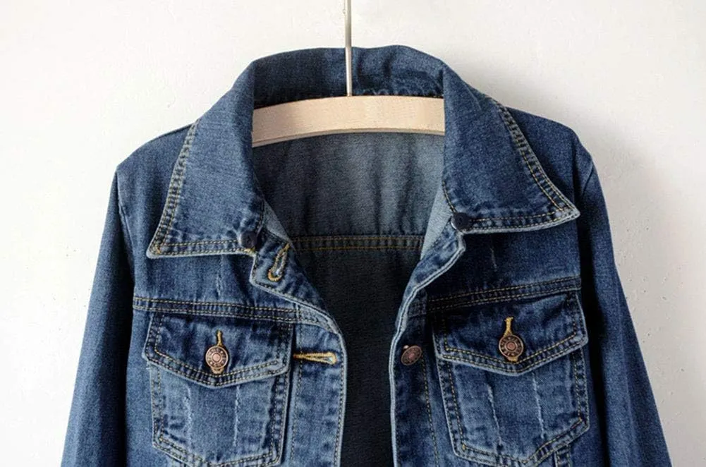 LifeShe Women's Casual Detachable Hoodie Denim Jacket