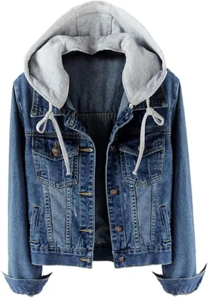 LifeShe Women's Casual Detachable Hoodie Denim Jacket