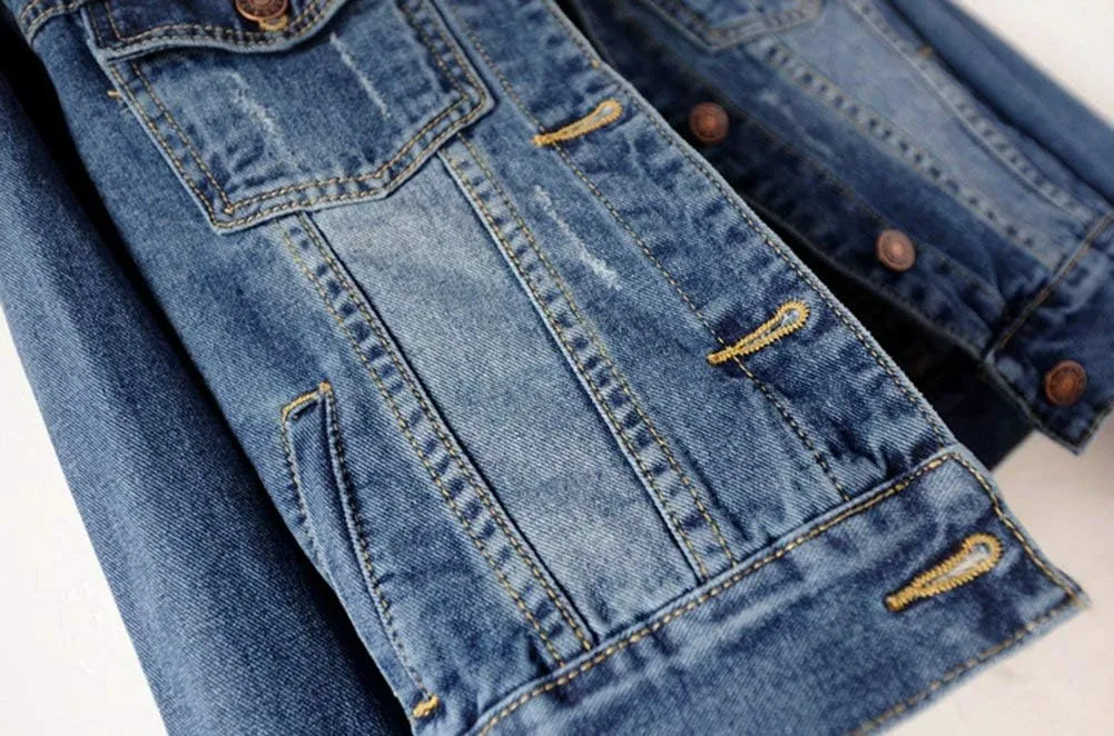 LifeShe Women's Casual Detachable Hoodie Denim Jacket