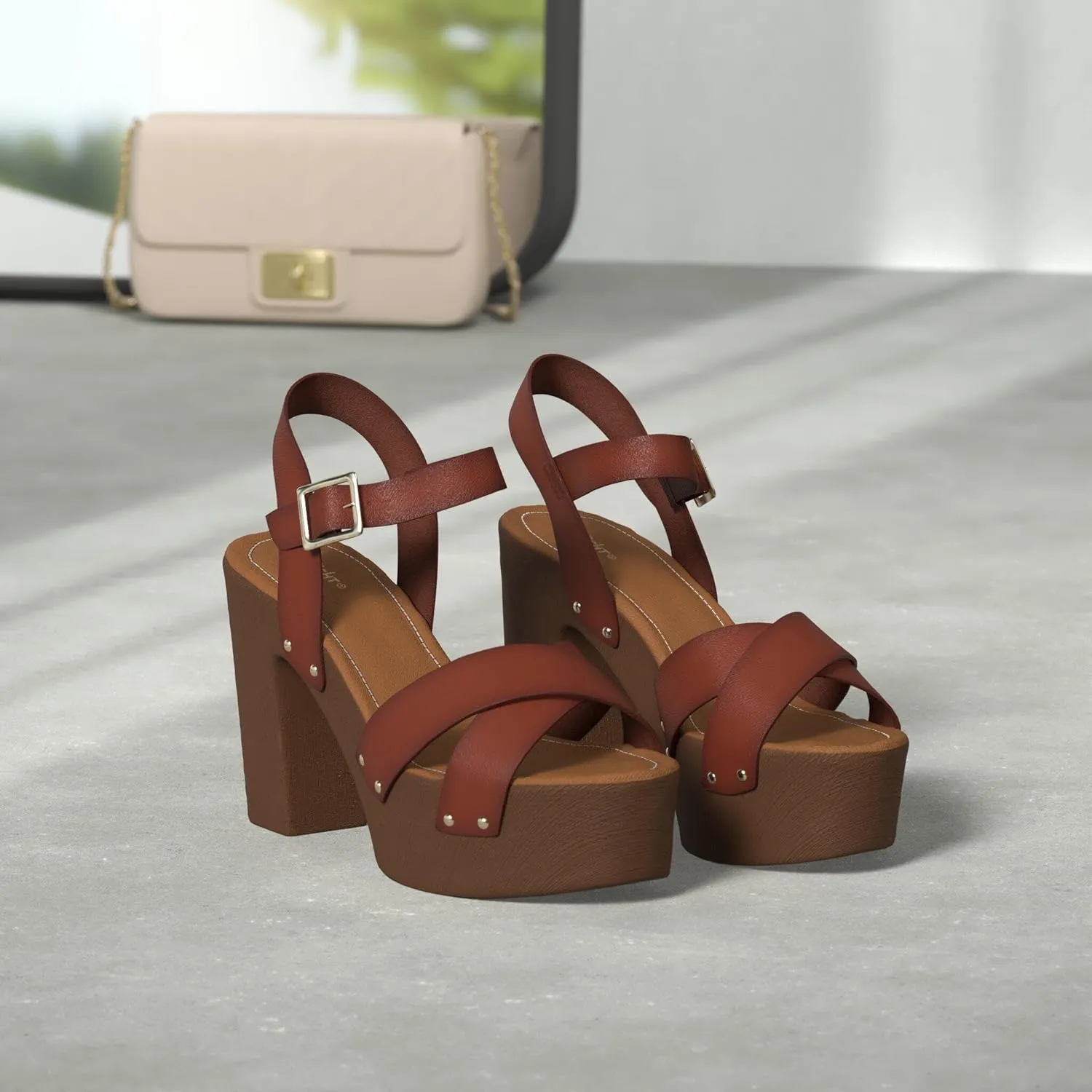 Limelight April Apple - Women's Faux Wooden High Heeled Platform Dress Sandals