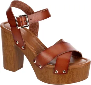 Limelight April Apple - Women's Faux Wooden High Heeled Platform Dress Sandals
