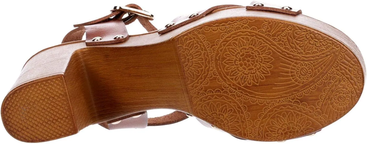 Limelight April Apple - Women's Faux Wooden High Heeled Platform Dress Sandals
