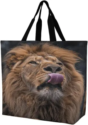 Lion Sticks Out Tongue Tote Bag Reusable Grocery Bags for Women Travel Shoulder Bag Large Shopping Bag Handbag