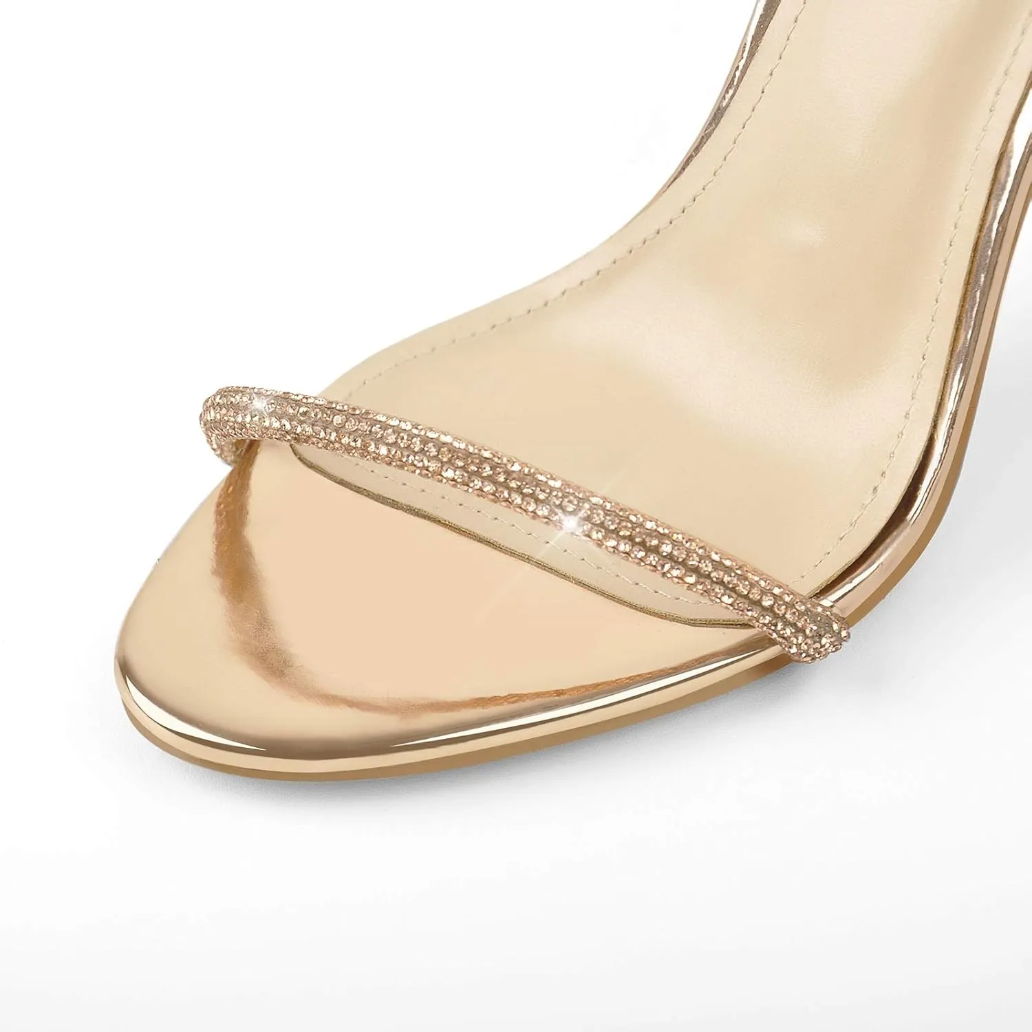 LISHAN Women's Ankle Buckle Diamonds Studded Straps High Heels