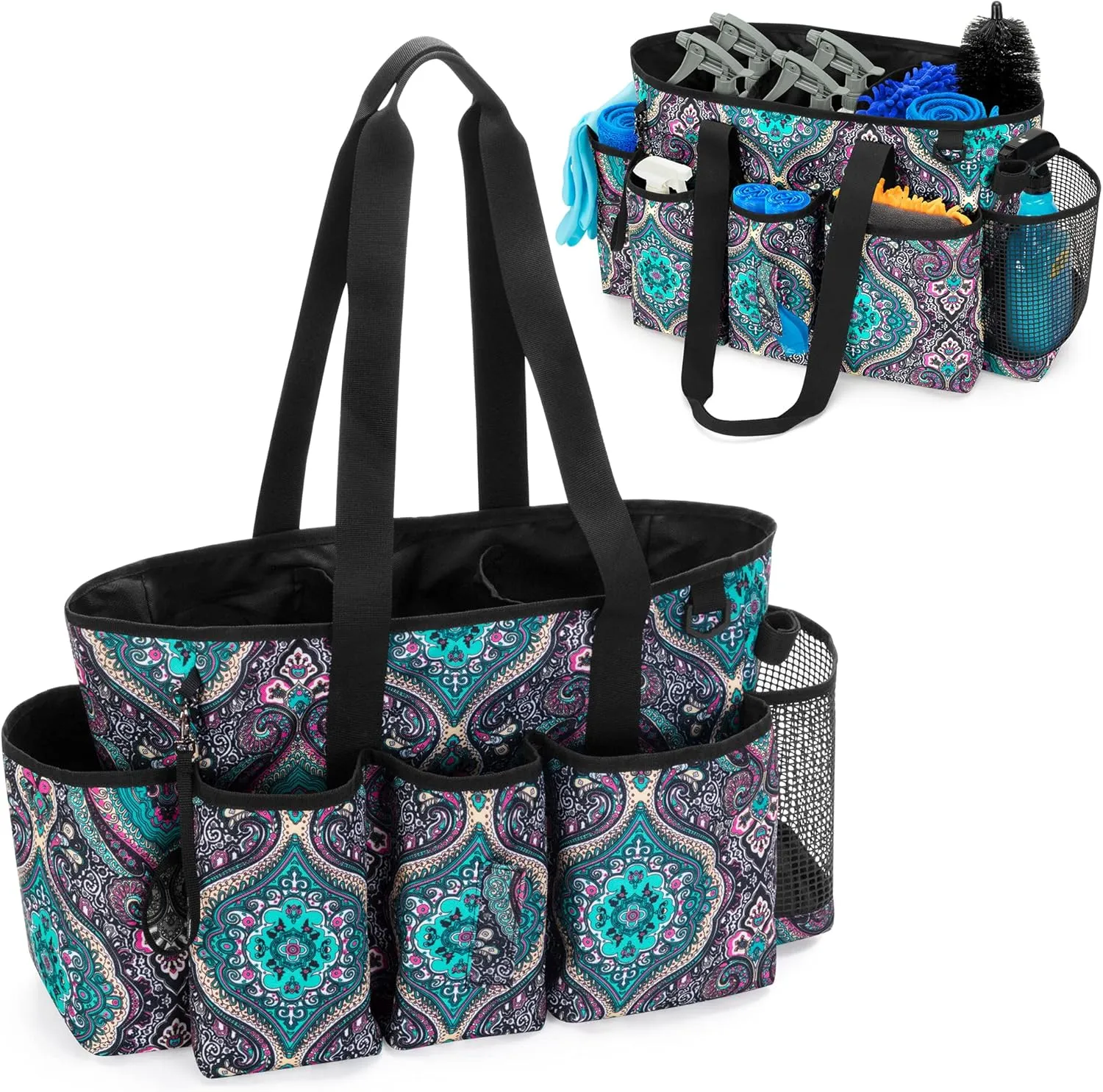 LoDrid Professional Cleaning Tote Caddy for Cleaning Supplies, Cleaning Bag Organizer with Dividers and Handle Strap for Housekeepers Work, Totem, (Bag Only)