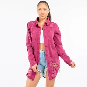 LONG LENGTH DENIM SHIRTS JACKET-RJK3712SI1: PLUM