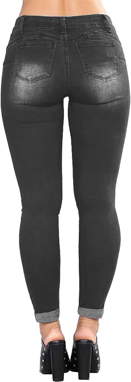 LONGBIDA Women's Stretch Ripped Jeans Skinny Distressed Destroyed Cuffed Denim Pants