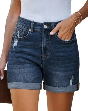 LookbookStore Jean Shorts Womens Stretchy High Waisted Ripped Denim Shorts with Pockets Trendy Distressed Cut Off Shorts