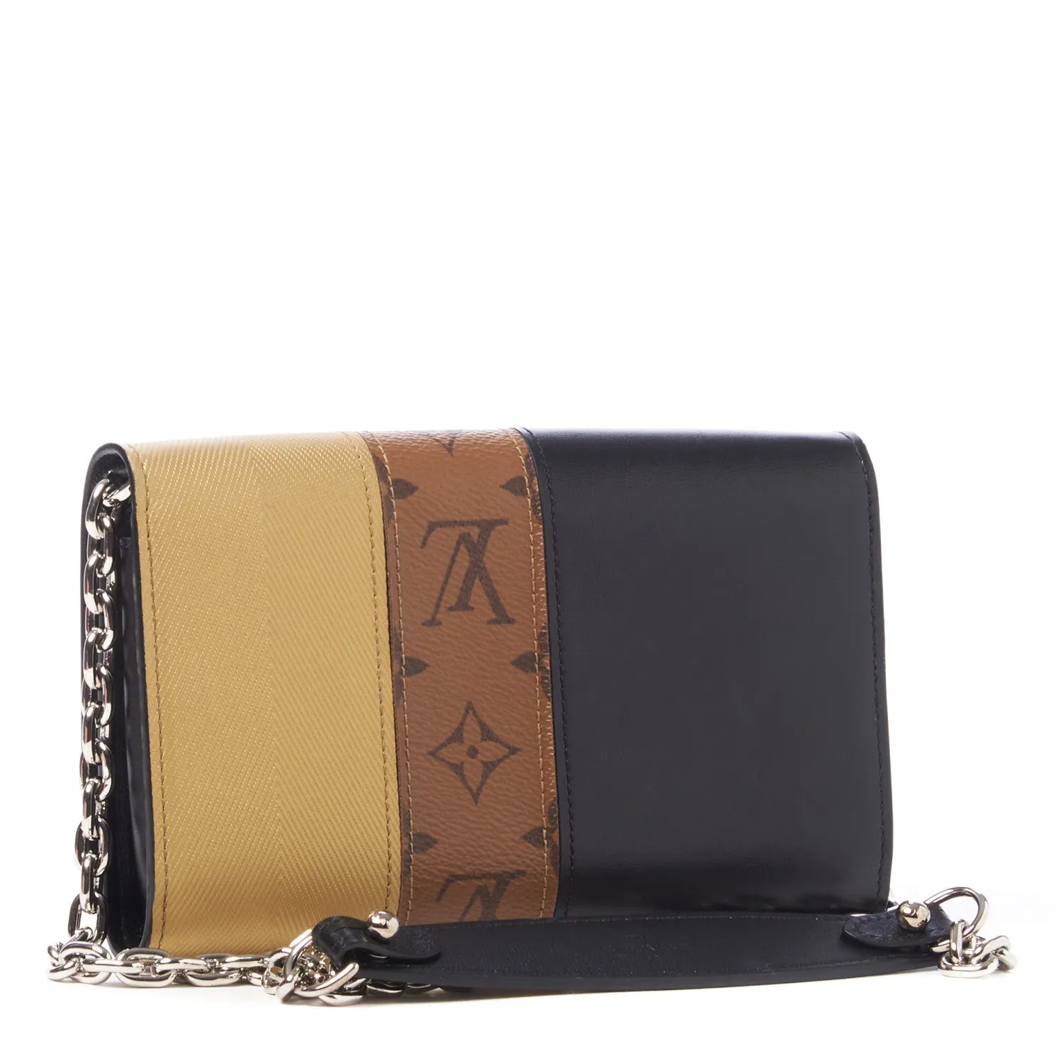 LOUIS VUITTON REVERSE MONOGRAM STUDDED NIGHT LIGHTS TWIST CALFSKIN CHAIN WALLET