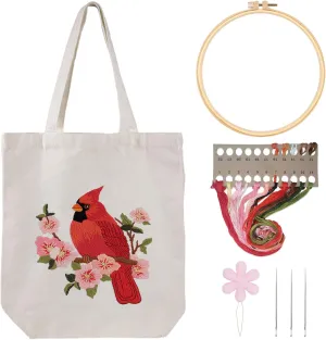 Louise Maelys Canvas Tote Bag Embroidery Kit for Beginners,Cross Stitch Kits for Adults,DIY Needlepoint Include Cardinal Pattern,Hoop and Instruction