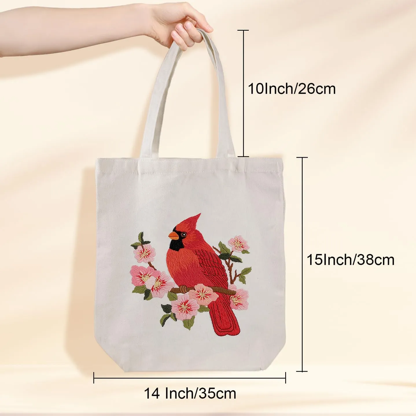 Louise Maelys Canvas Tote Bag Embroidery Kit for Beginners,Cross Stitch Kits for Adults,DIY Needlepoint Include Cardinal Pattern,Hoop and Instruction