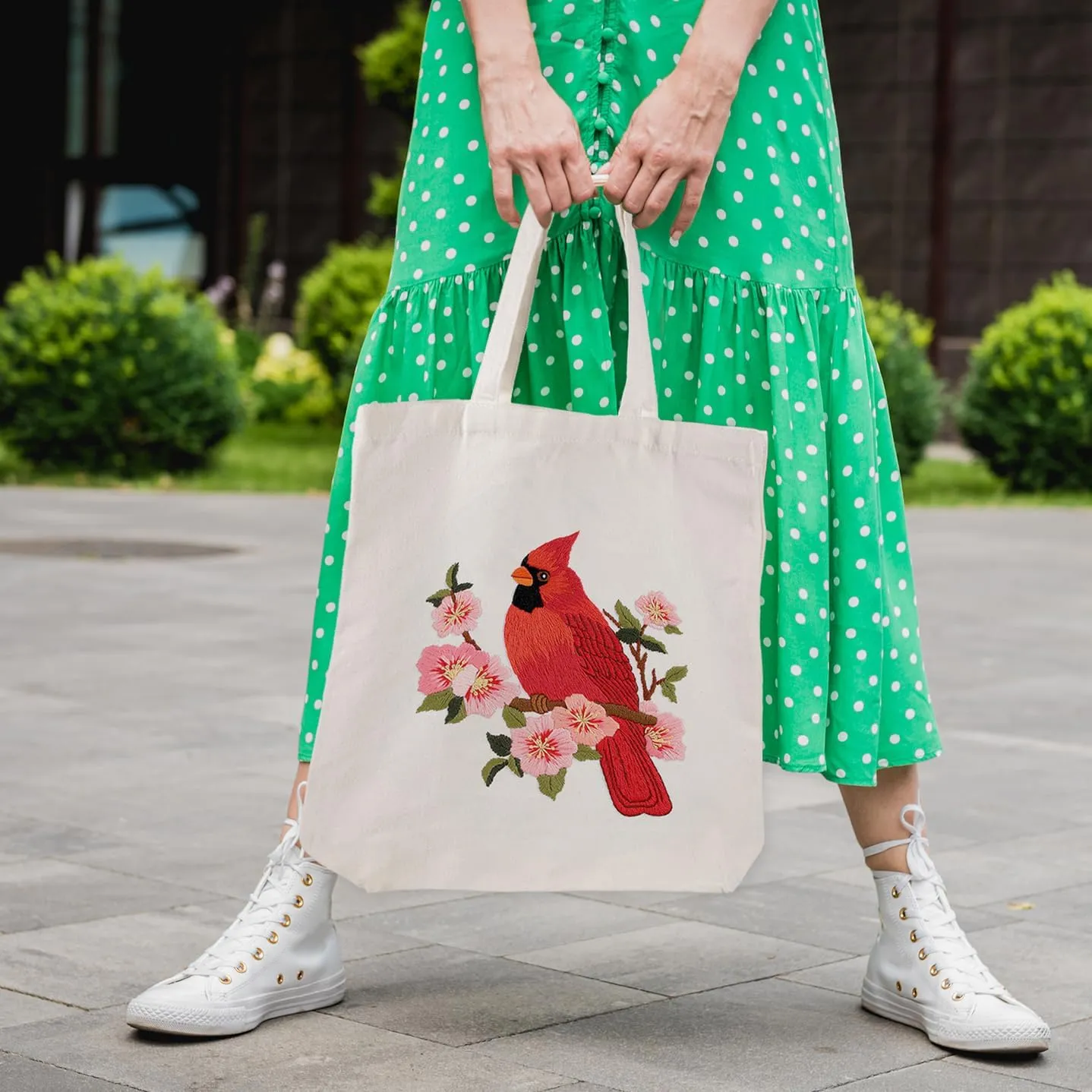 Louise Maelys Canvas Tote Bag Embroidery Kit for Beginners,Cross Stitch Kits for Adults,DIY Needlepoint Include Cardinal Pattern,Hoop and Instruction