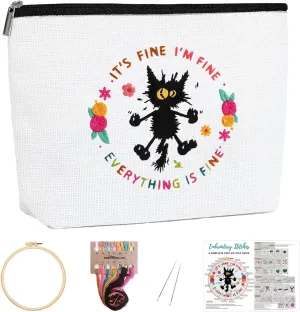 Louise Maelys Embroidery Kit for Beginners,Canvas Makeup Bag,Cross Stitch Kits for Adults,DIY Needlepoint -It's Fine I'm Fine Everything is Fine