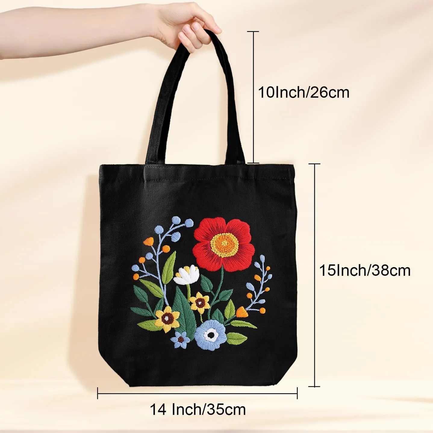 Louise Maelys Embroidery Kits Canvas Tote Bag for Beginners,Cross Stitch Kit for Adults,DIY Crafts and Arts Needlepoint with Florals Pattern,Hoop and Instructions