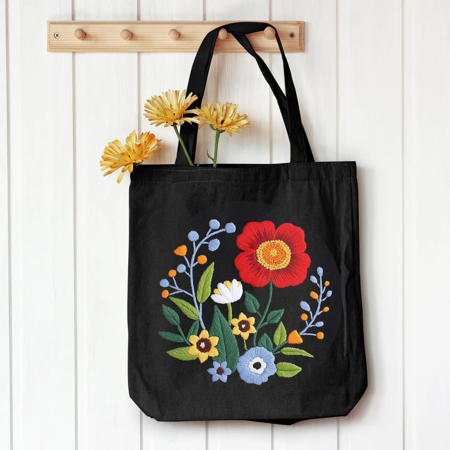 Louise Maelys Embroidery Kits Canvas Tote Bag for Beginners,Cross Stitch Kit for Adults,DIY Crafts and Arts Needlepoint with Florals Pattern,Hoop and Instructions