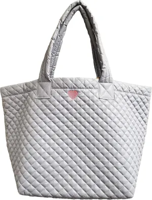 Love Heart Embroidery Comfortable light weight quilted Tote bag with Pouch water repellent light Gray