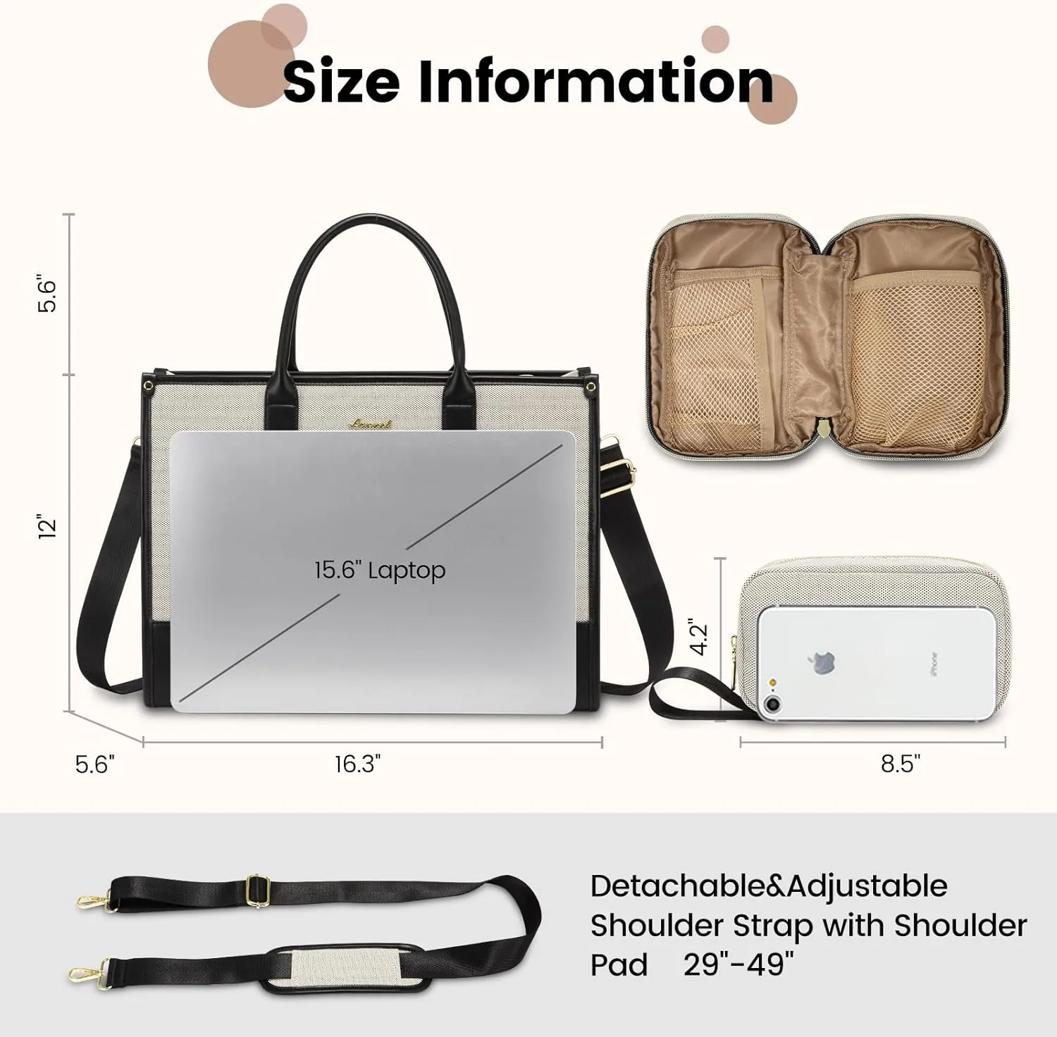 LOVEVOOK Laptop Tote Bags for Women Canvas Work Bag 15.6 inch Large Professional Teacher Purse Lightweight Computer Bag Briefcase Business Office, Black-white
