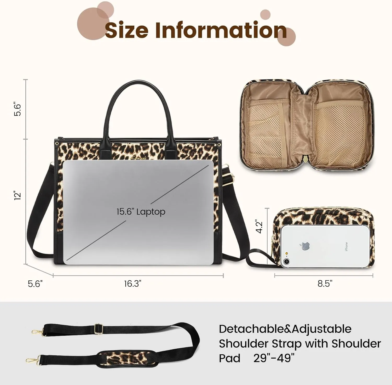 LOVEVOOK Laptop Tote Bags for Women Canvas Work Bag 15.6 inch Large Professional Teacher Purse Lightweight Computer Bag Briefcase Business Office, Leopard-black
