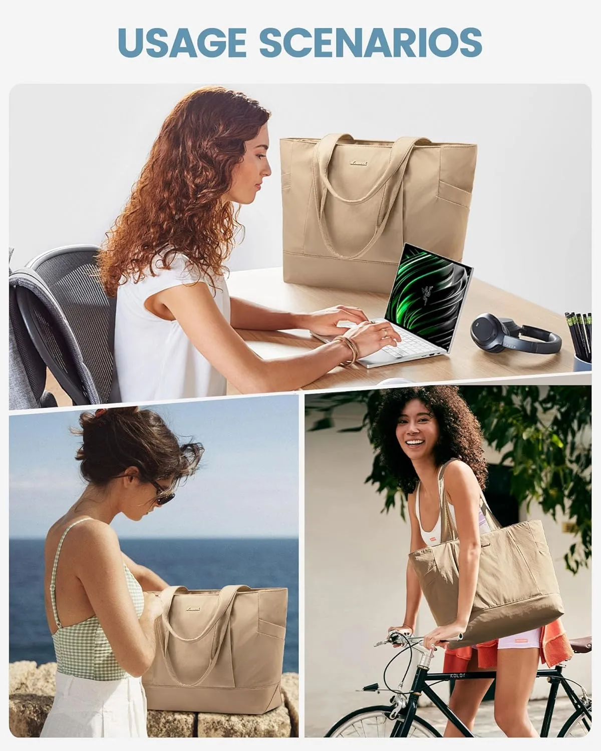 LOVEVOOK Tote Bag for Women Work Travel, Lightweight Teacher Work Tote Bag With Zipper With Laptop Compartment, Nurse Handbag