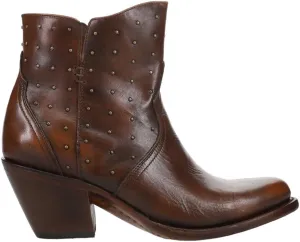 Lucchese Womens Harley Cowhide Studded Round Toe Casual Boots Ankle Mid Heel 2-3" - Black