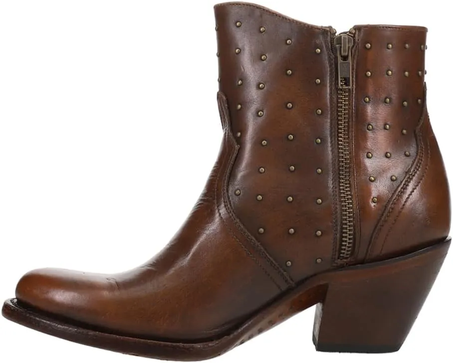 Lucchese Womens Harley Cowhide Studded Round Toe Casual Boots Ankle Mid Heel 2-3" - Black