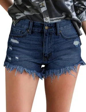 luvamia Women Casual High Waisted Denim Shorts Frayed Raw Hem Ripped Jeans Shorts