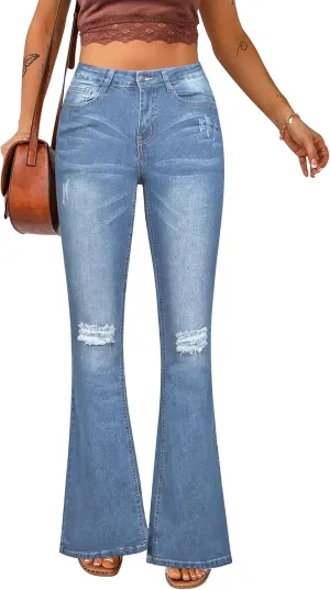 luvamia Women's Ripped Flare Bell Bottom Jeans Pants Retro Wide Leg Denim Pants