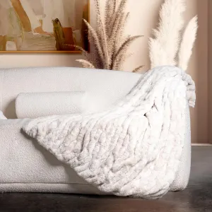 Luxury Concepts Soft Faux Rabbit Fur Throw Blanket - 50" x 60", Elegant Ruched Design Blanket, Machine Washable and Wrinkle Resistant, Lightweight Beige Throw Blanket for Couch, Sofa and Bed