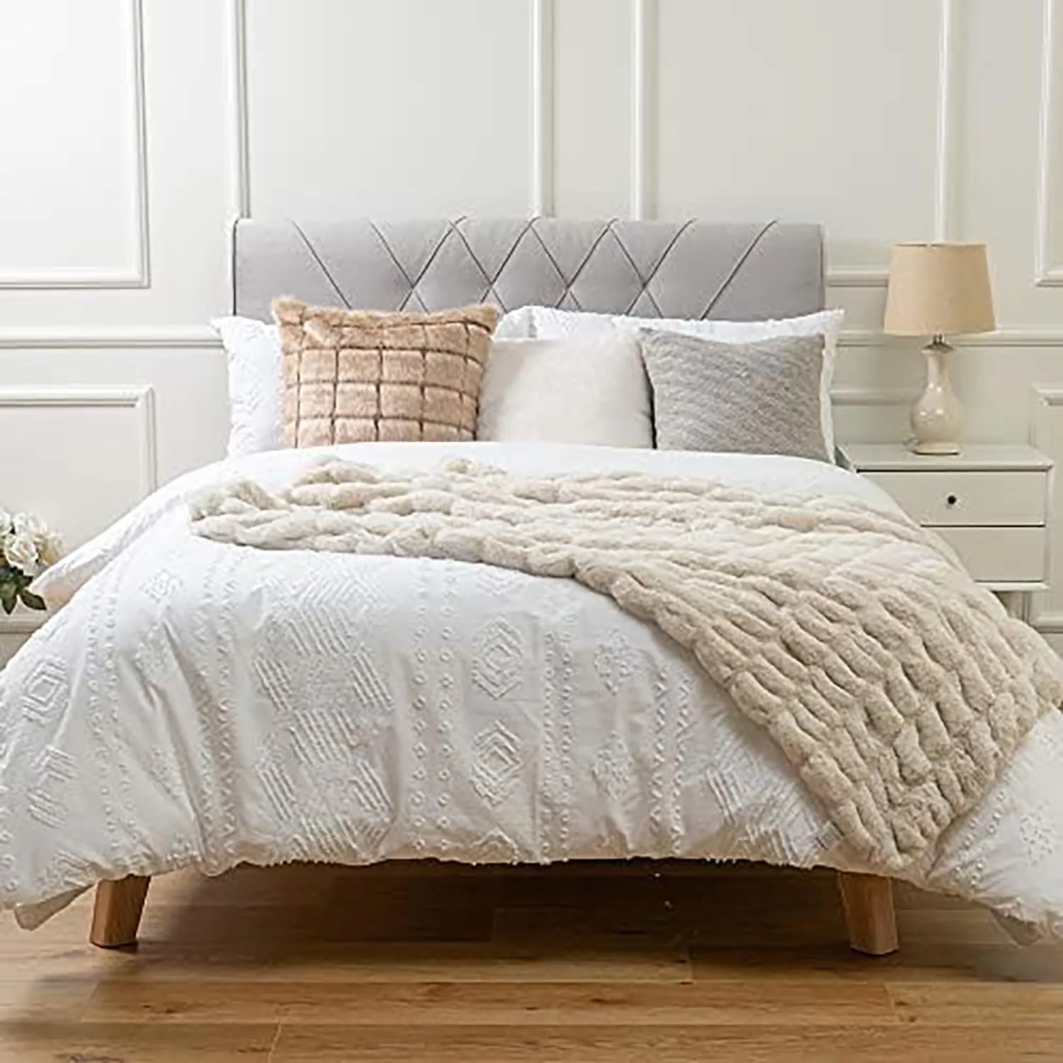 Luxury Concepts Soft Faux Rabbit Fur Throw Blanket - 50" x 60", Elegant Ruched Design Blanket, Machine Washable and Wrinkle Resistant, Lightweight Beige Throw Blanket for Couch, Sofa and Bed