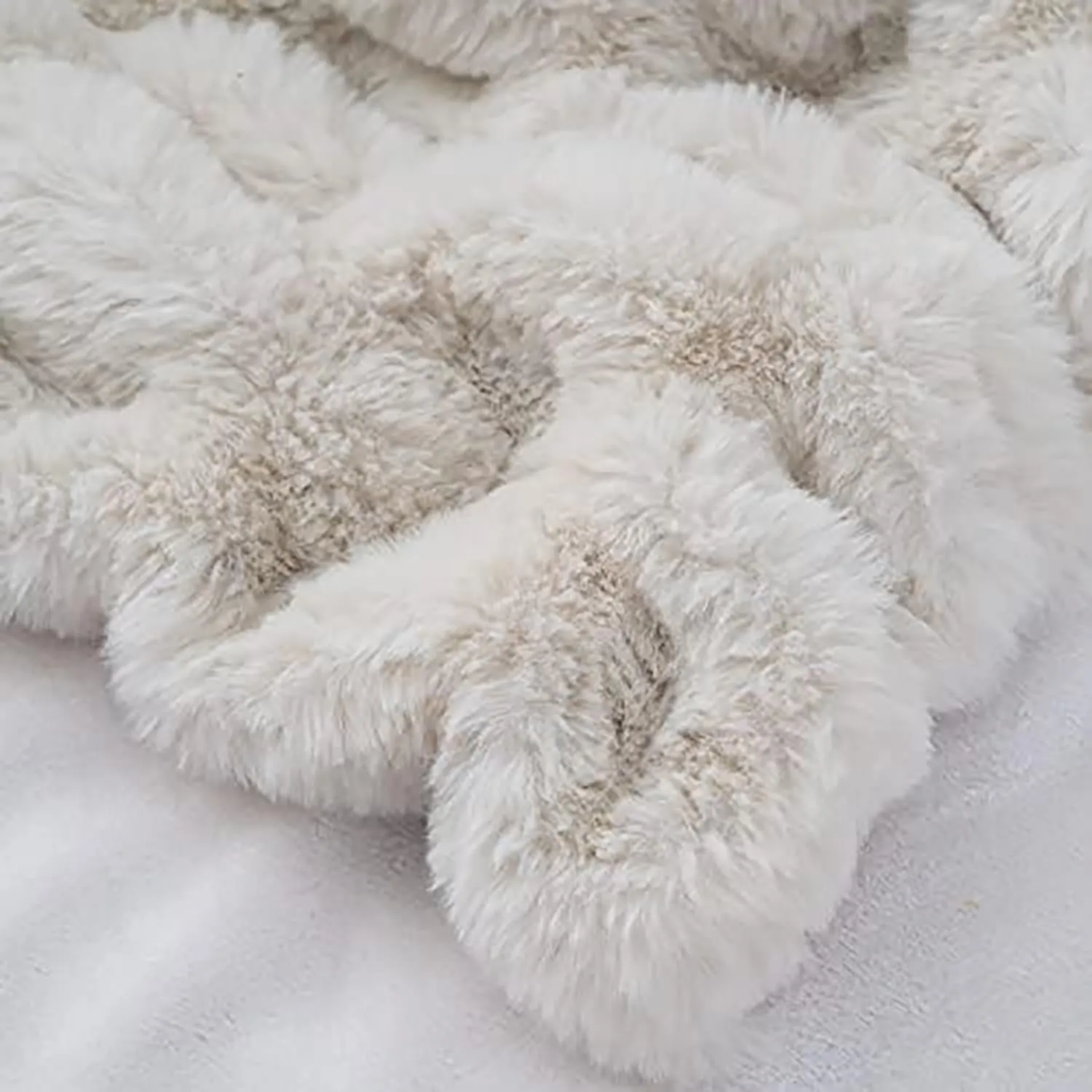 Luxury Concepts Soft Faux Rabbit Fur Throw Blanket - 50" x 60", Elegant Ruched Design Blanket, Machine Washable and Wrinkle Resistant, Lightweight Beige Throw Blanket for Couch, Sofa and Bed