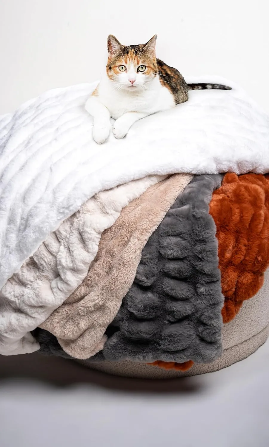 Luxury Concepts Soft Faux Rabbit Fur Throw Blanket - 50" x 60", Elegant Ruched Design Blanket, Machine Washable and Wrinkle Resistant, Lightweight Beige Throw Blanket for Couch, Sofa and Bed