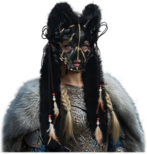 L'VOW Furry Wolf Mask Viking Fur Fox Mask Wendigo Headdress Halloween Werewolf Costume Barbarian Cosplay