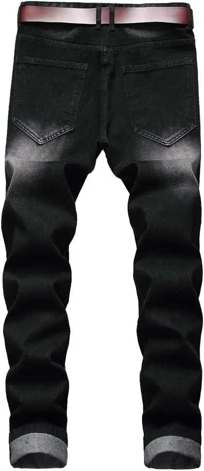 LZLER Mens Ripped Jeans,Distressed Destroyed Slim Fit Straight Leg Denim Pant with Holes