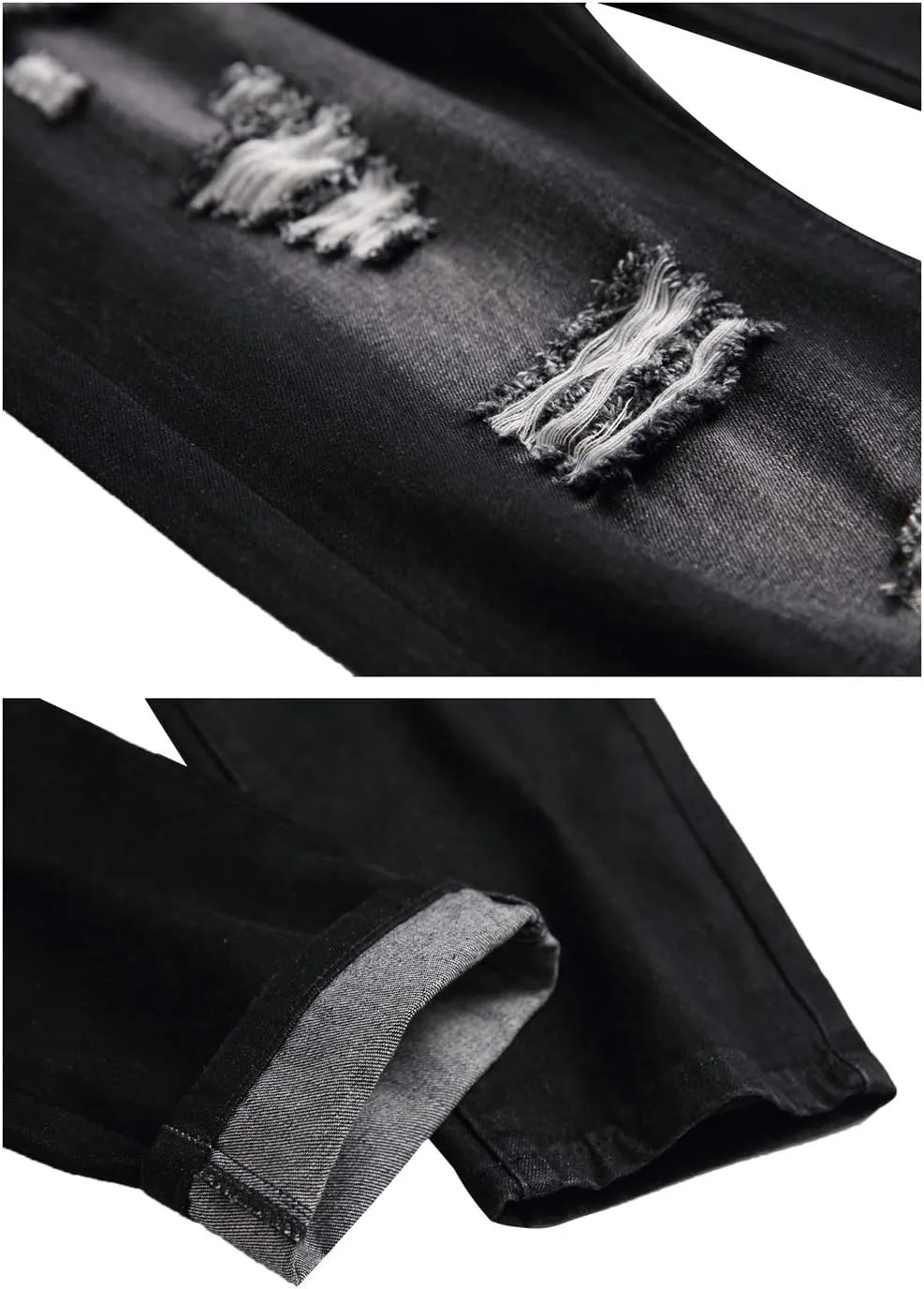 LZLER Mens Ripped Jeans,Distressed Destroyed Slim Fit Straight Leg Denim Pant with Holes
