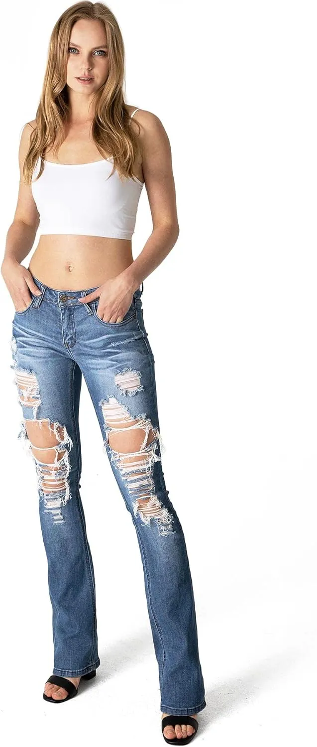 Machine Jeans Women's Juniors Low Waist Distressed Jeans