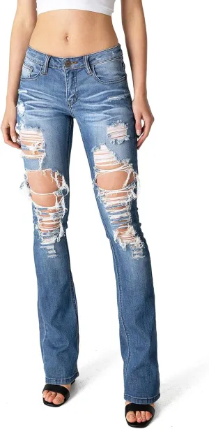 Machine Jeans Women's Juniors Low Waist Distressed Jeans