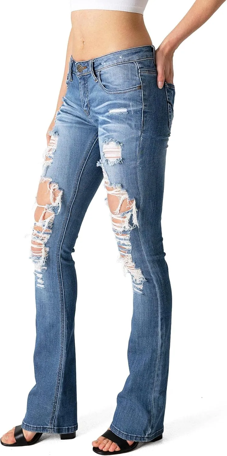 Machine Jeans Women's Juniors Low Waist Distressed Jeans