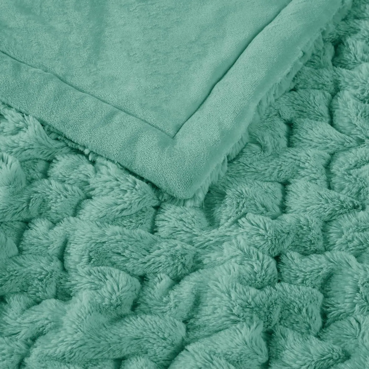 Madison Park Ruched Luxury Throw Premium Soft Cozy Brushed Long Faux Fur For Bed, Couch or Sofa, 50"x60", Aqua