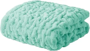 Madison Park Ruched Luxury Throw Premium Soft Cozy Brushed Long Faux Fur For Bed, Couch or Sofa, 50"x60", Aqua