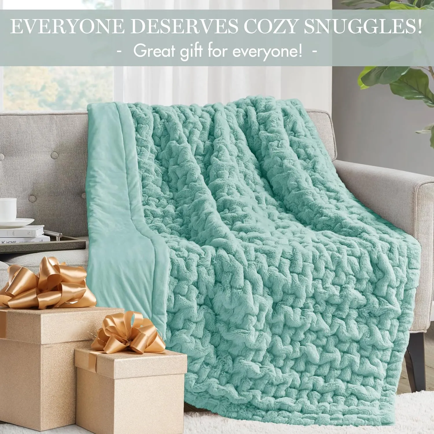 Madison Park Ruched Luxury Throw Premium Soft Cozy Brushed Long Faux Fur For Bed, Couch or Sofa, 50"x60", Aqua
