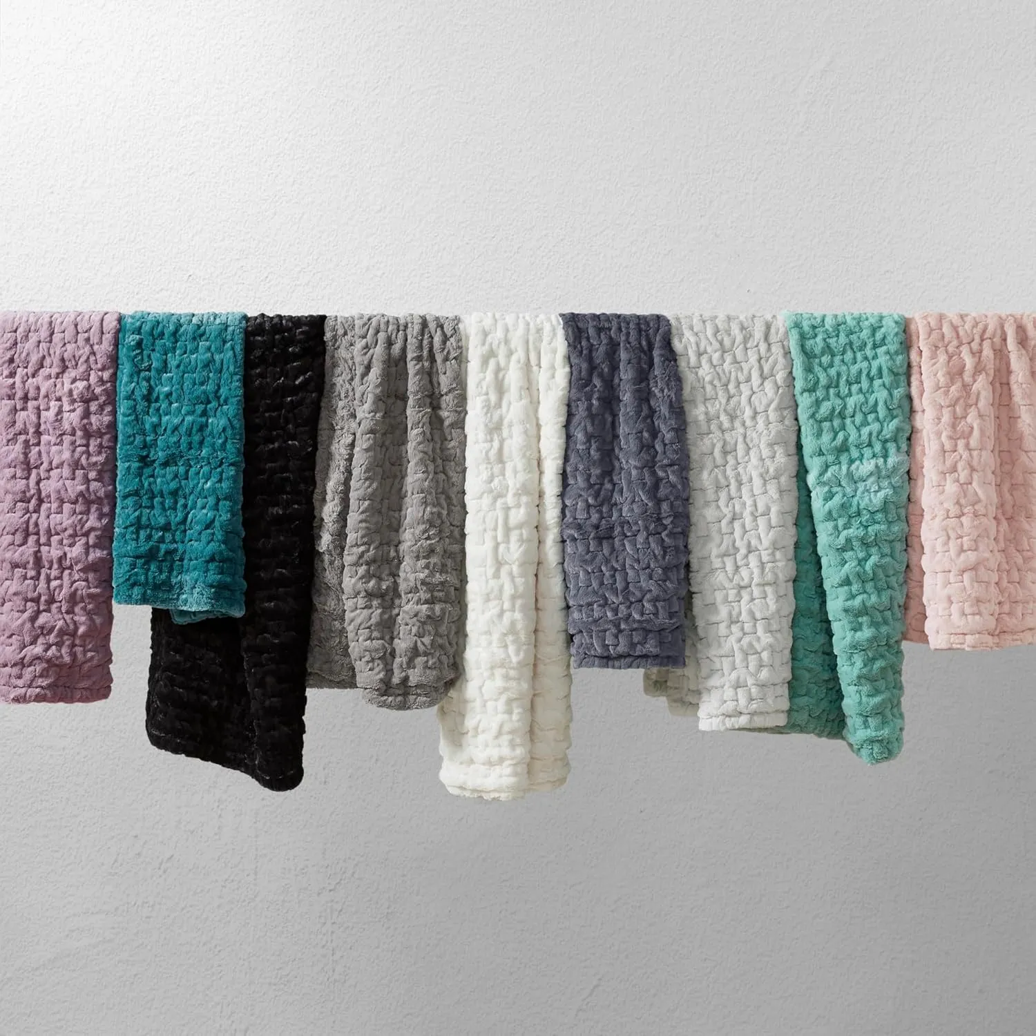 Madison Park Ruched Luxury Throw Premium Soft Cozy Brushed Long Faux Fur For Bed, Couch or Sofa, 50"x60", Aqua