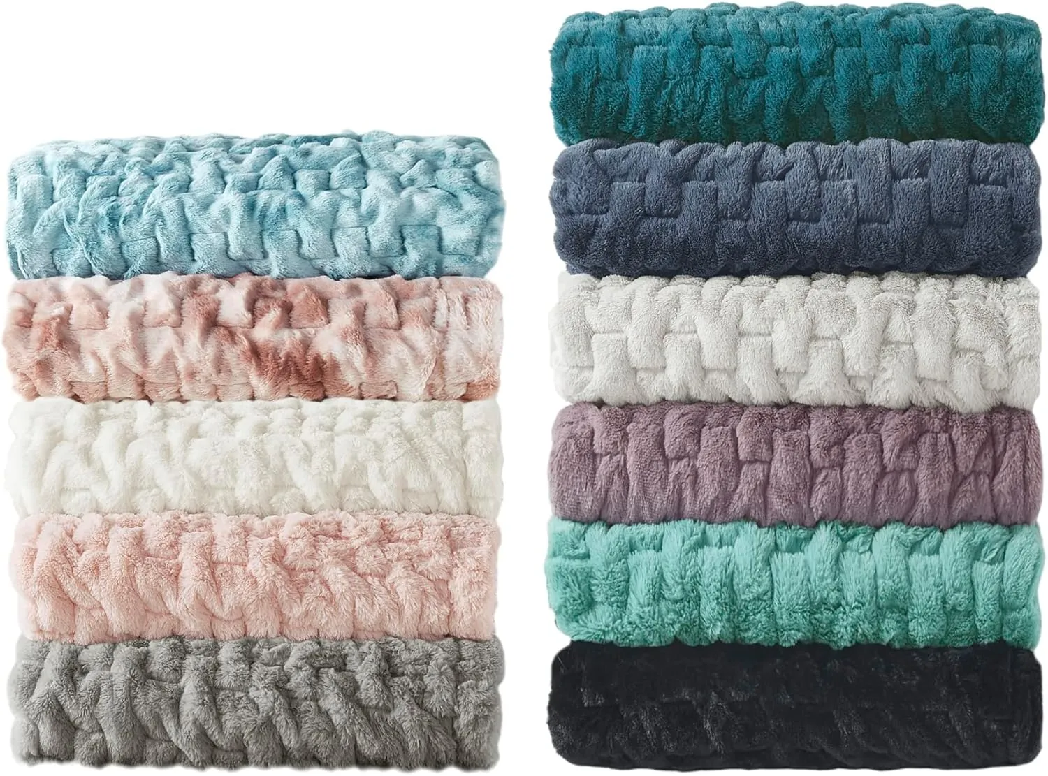 Madison Park Ruched Luxury Throw Premium Soft Cozy Brushed Long Faux Fur For Bed, Couch or Sofa, 50"x60", Blush