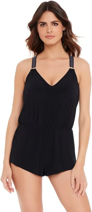 MagicSuit Women's Swimwear Star Studded Gabby Romper Racerback Soft Cup One Piece Swimsuit