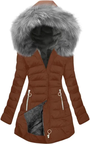 maisdgop Womens Winter Coats Mid Length Sherpa Lined Warm Heavy Jackets Thickened Windproof Outerwear With Fur Hood