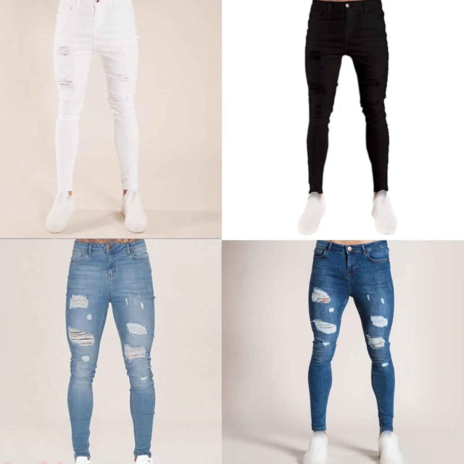 Maiyifu-GJ Men's Distressed Moto Biker Jeans Ripped Punk Gothic Zipper Denim Pants Hip hop Tapered Leg Slim Fit Jean