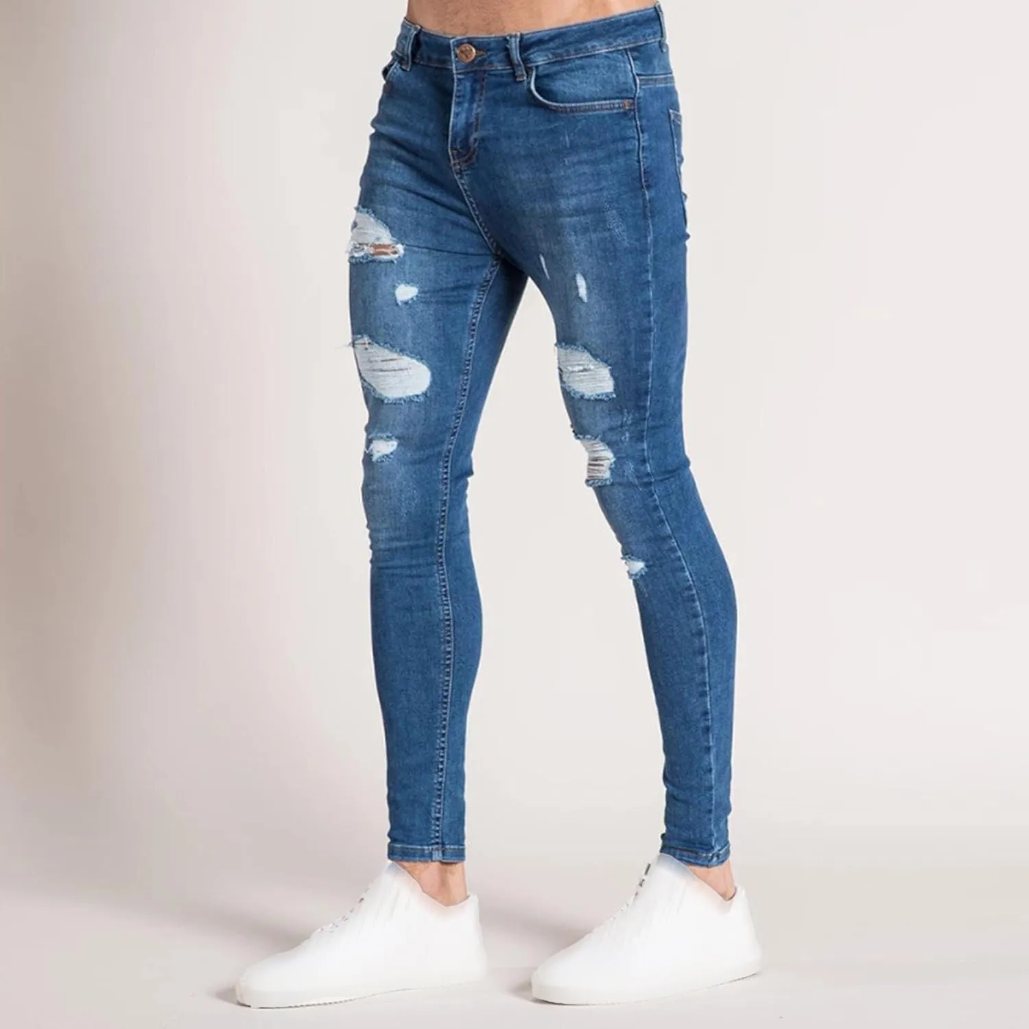 Maiyifu-GJ Men's Distressed Moto Biker Jeans Ripped Punk Gothic Zipper Denim Pants Hip hop Tapered Leg Slim Fit Jean