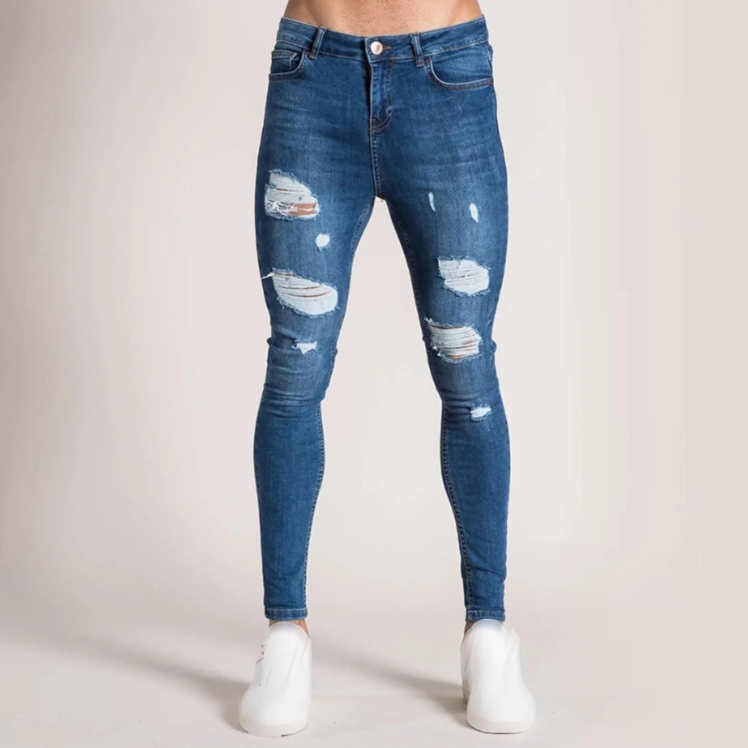 Maiyifu-GJ Men's Distressed Moto Biker Jeans Ripped Punk Gothic Zipper Denim Pants Hip hop Tapered Leg Slim Fit Jean