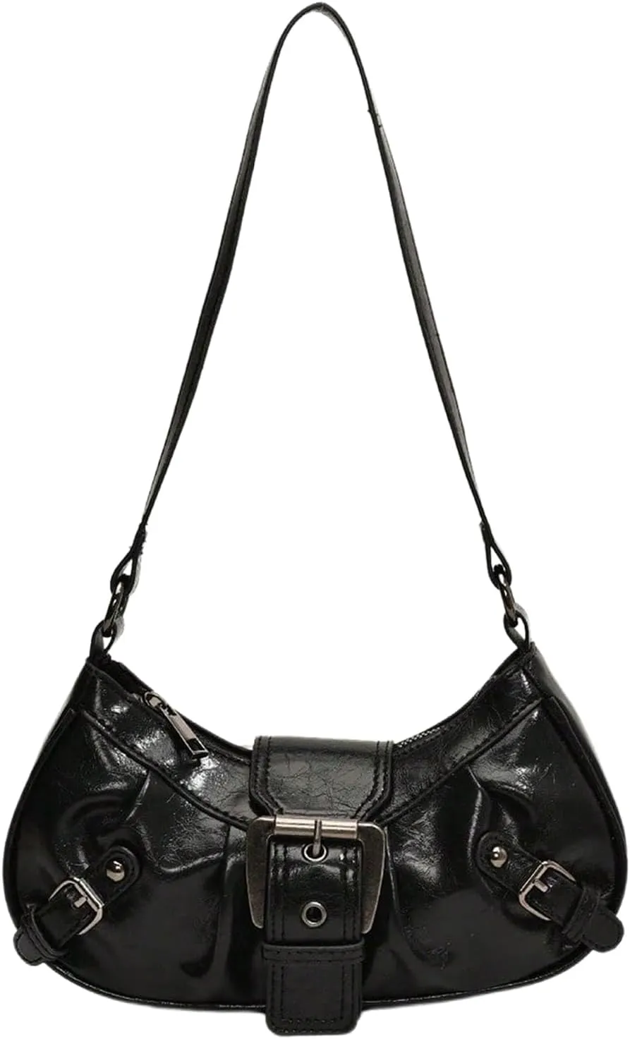 MakeMeChic Women's PU Leather Top Handle Buckle Shoulder Bag PU Leather Retro Vintage Mini Handbags